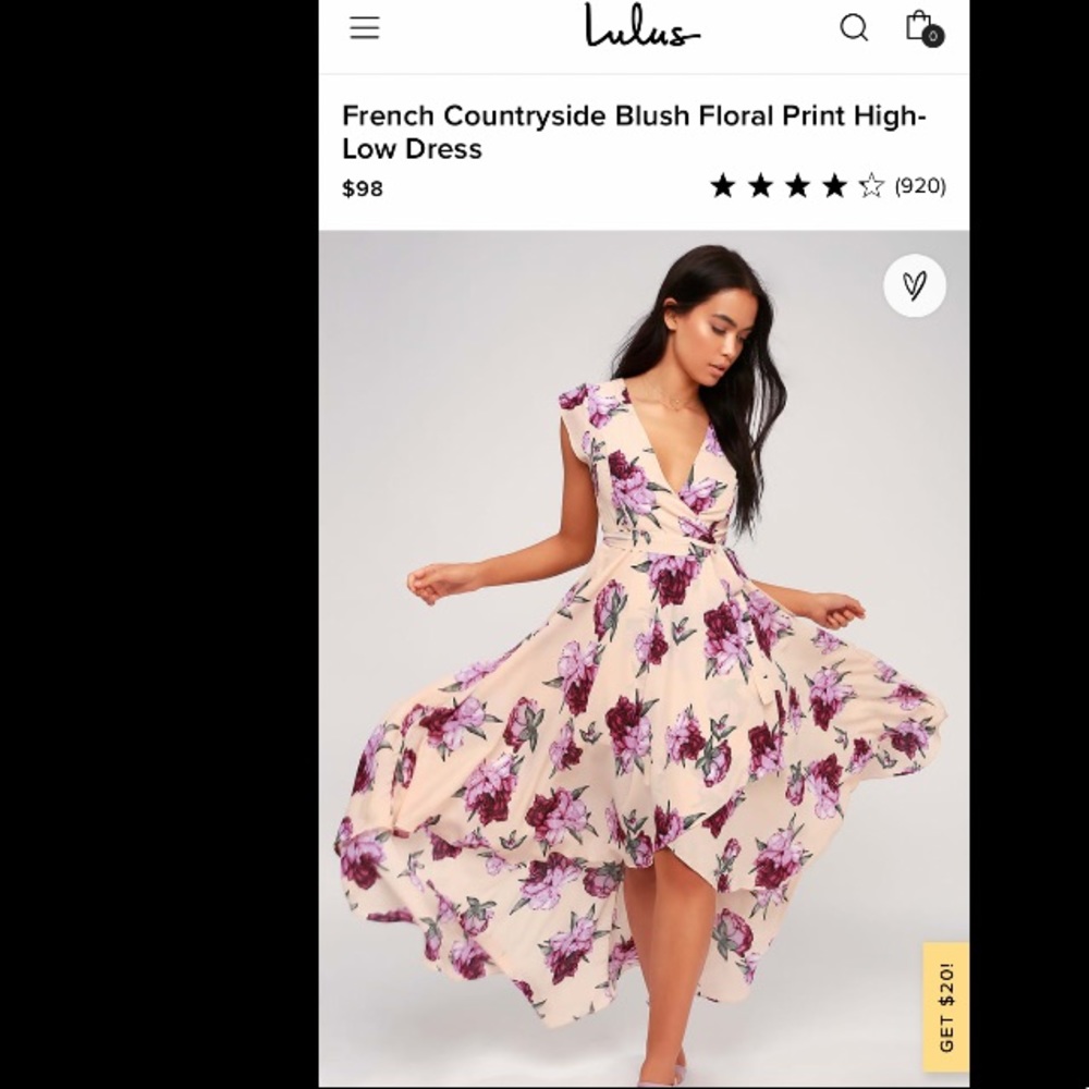 Perfect condition lulus blush floral high low wrap dress